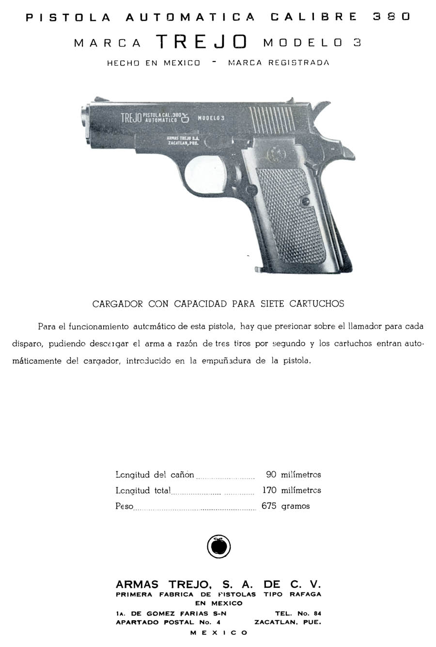 Armas Trejo .380 c1965 Marca Modelo 3 Pistol Parts Flyer (Mexico) - GB-img-0