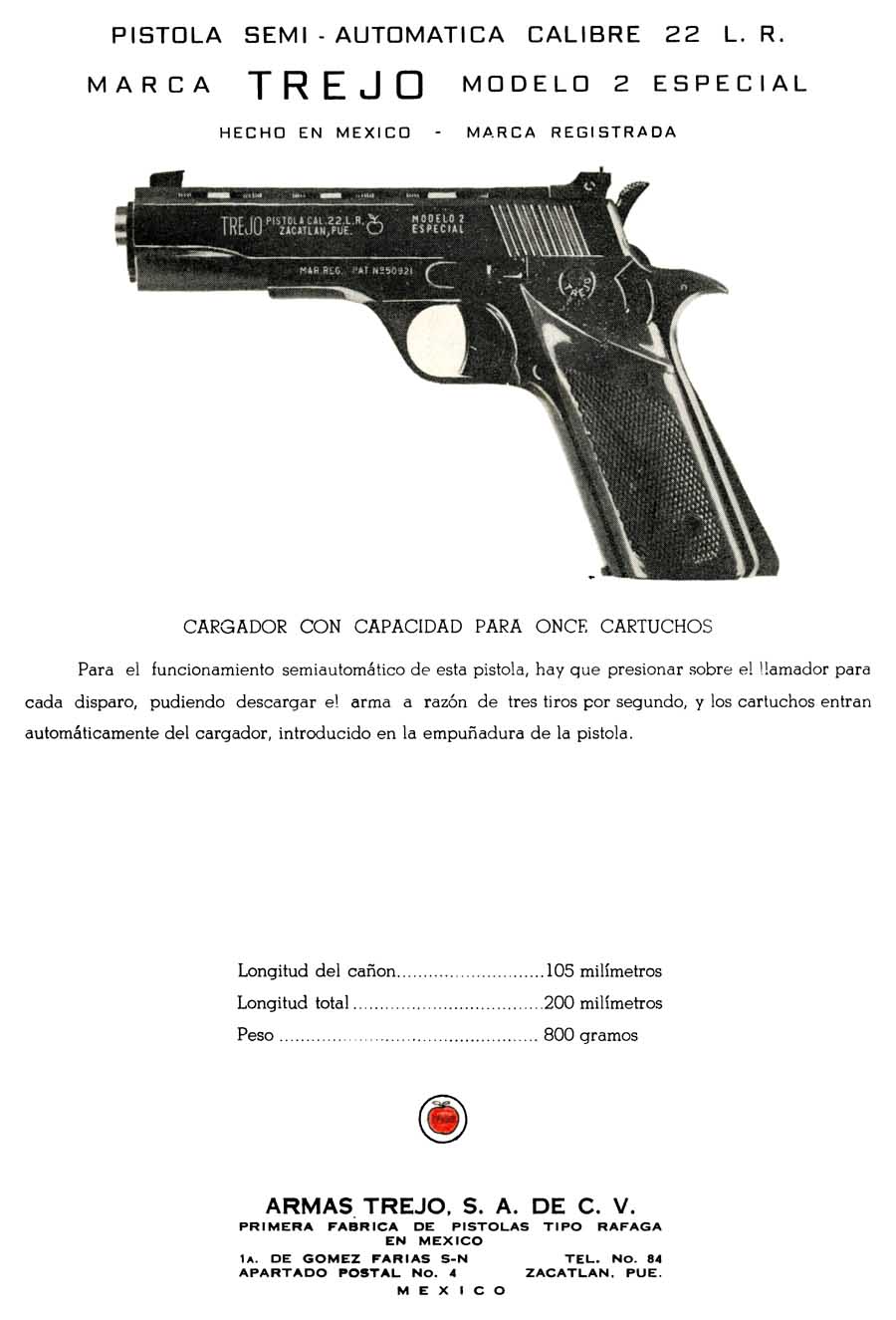 Armas Trejo M 2 c1966 Especial .22 cal Semi Auto Pistol Parts- GB-img-0