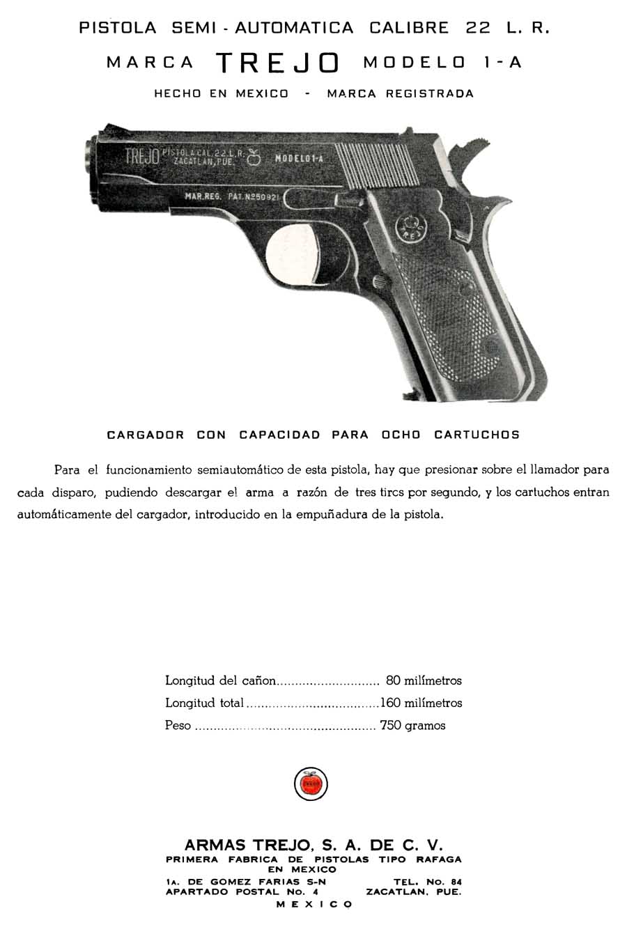 Armas Trejo M1A-A  C1964 Semi Auto Pistol 22 cal Parts Flyer- GB-img-0