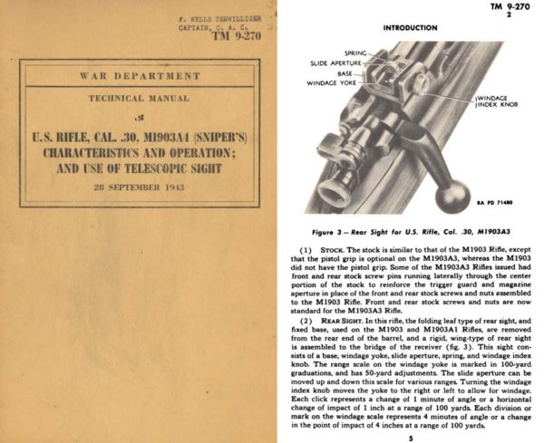 TM 9-270 1943 US Rifle 1903A4 (Sniper) Telescope Operation