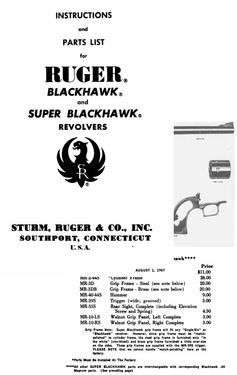 Ruger 1967 Blackhawk & Super Blackhawk Manual - GB-img-0