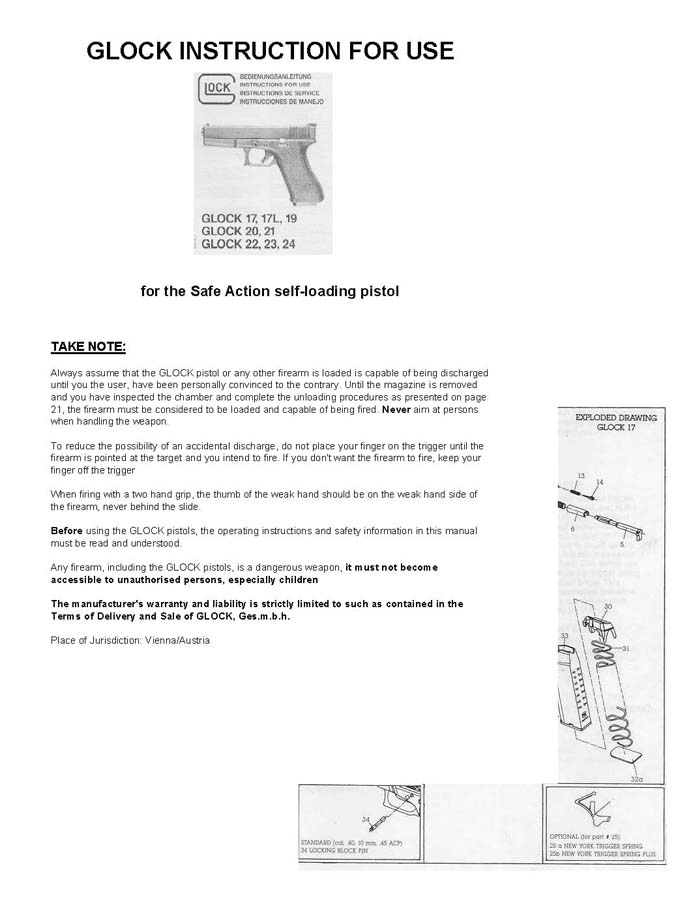 Glock Models 17 17L 19 20 21 22 23 24 Instruction Manual - GB-img-0