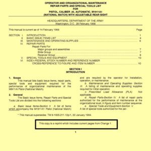 M1911A1 (National Match) Pistol Cal .45 Auto Ops & Maint TM 91005-211-12P