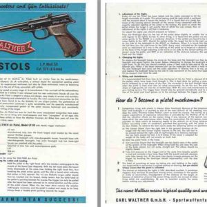 Walther 1960 circa Mod LP53 Air Pistol Manual