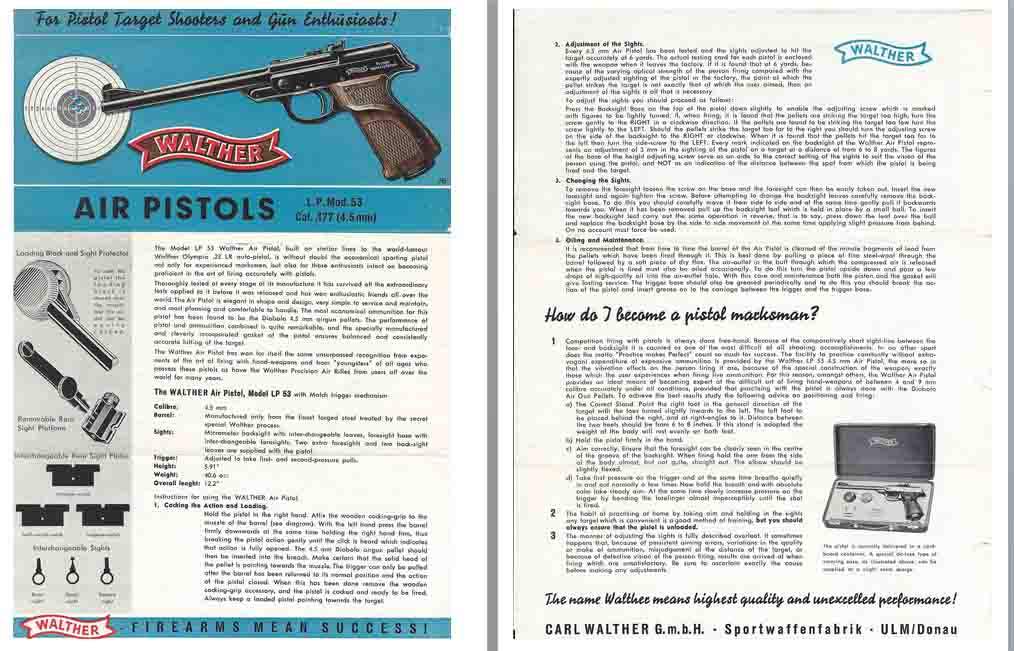 Walther Mod LP53 Air Pistol c1960 Manual - GB-img-0