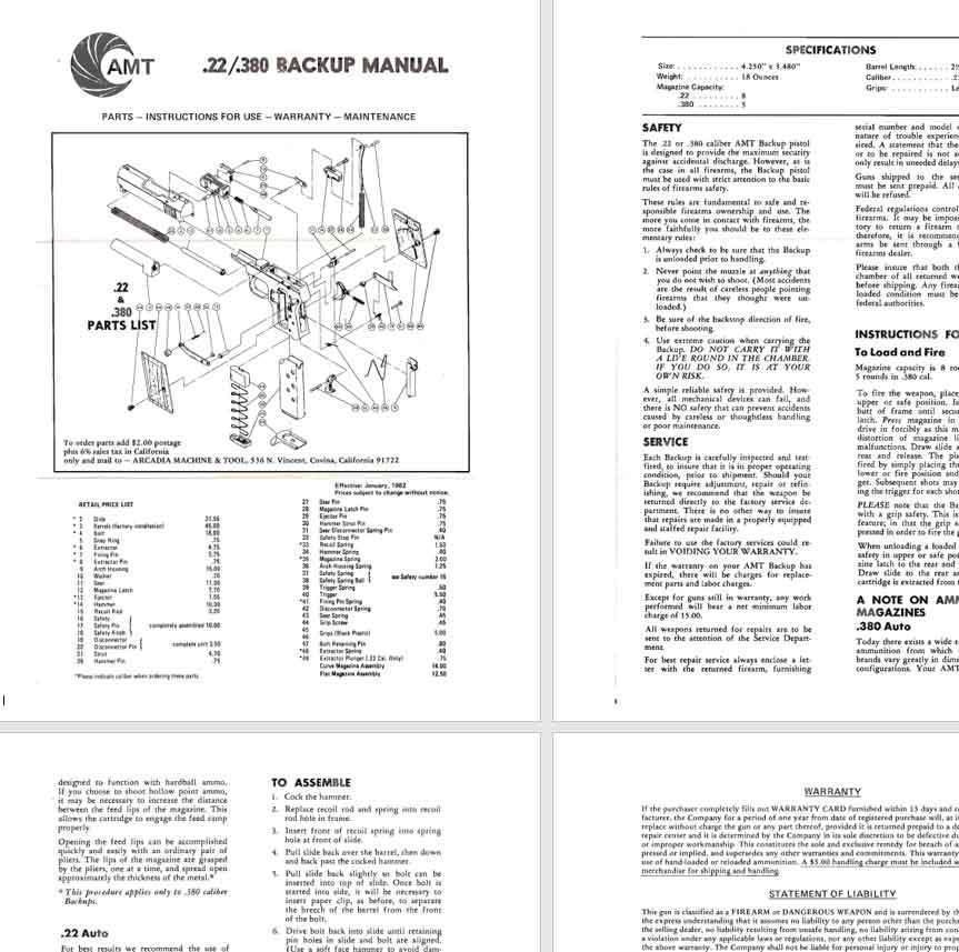 AMT .22, .380 1982 Backup Manual - GB-img-0