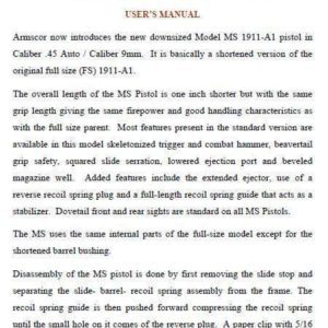 Armscor 1911 Mid-Size .45 & 9mm Pistol Manual