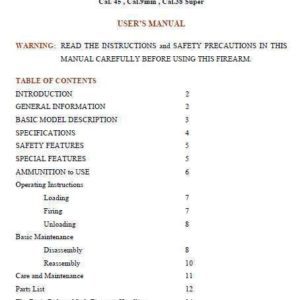 Armscor 1911 Pistol - .45, .38S & 9mm Manual