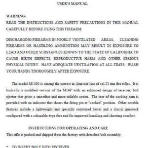 Armscor M1400e .22 Rifle Manual