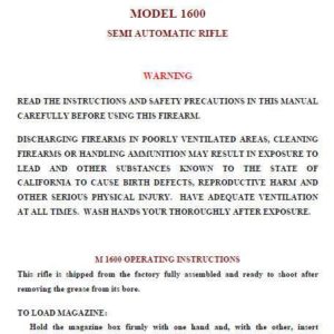 Armscor M1600 .22rf Semi-Auto Rifle Manual