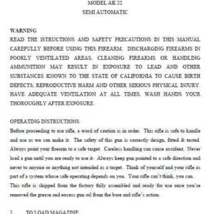 Armscor M-AK 22 Semi-Auto Rifle Manual