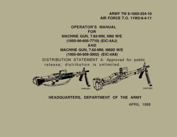 M60 D&W/E Operator Manual 1998 TM 9-1005-224-10