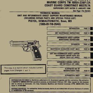 M9 Pistol 9mm Technical Manual TM 9-1005-317-23&P 1987