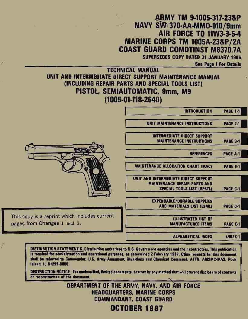 貴重 実物 米陸軍 M9(TM 9-1005-317-10 JULY 1985)取扱説明書 ARMY ...