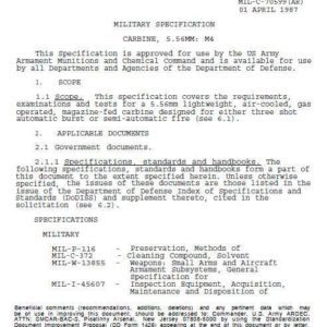 M4 Carbine 5.56mm US Army 1987 Specification