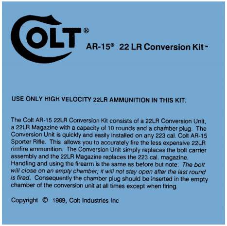 Colt 1989 AR-15 .22LR Conversion Manual - GB-img-0