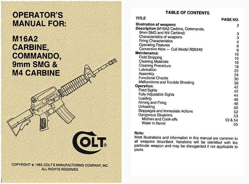 Colt M16A Carbine-Commando, 9mm SMG & M4 Carbine 1993 Manl- GB-img-0