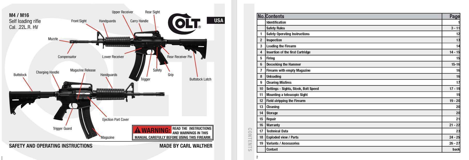 Colt-Walther M4&M16 .22LR HV SLR Manual 2009 Manual - GB-img-0