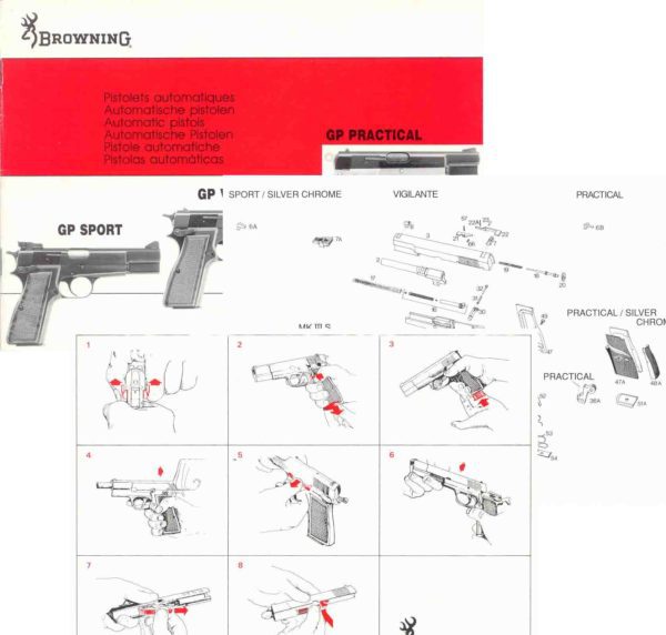 Browning 1980's Circa GP Series Pistol Manual- English, German, French, Italian, Spanish Text