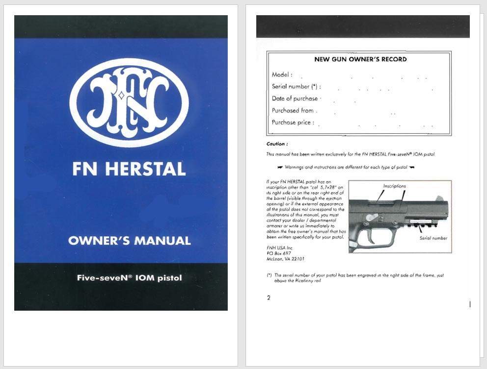 FN 5.7 x 28 mm Herstal Five-seveN 10M Pistol Manual - GB-img-0