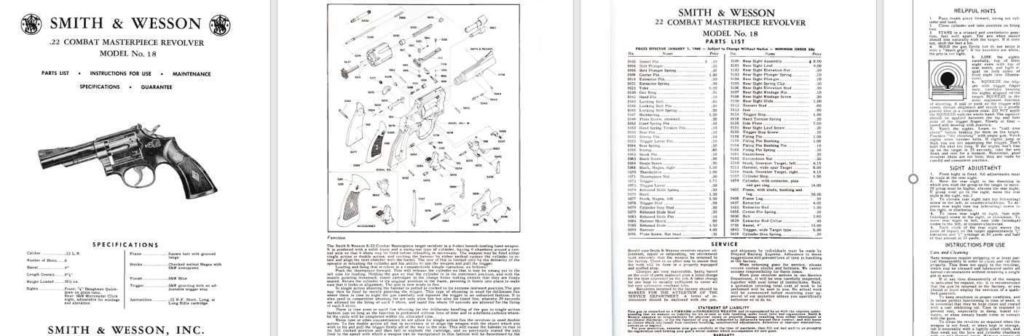 Smith & Wesson Model 18 .22 Combat Masterpiece Revolver Manual ...