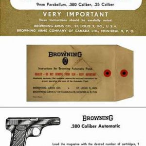 Browning 1960 Operating Manual for 9mm Parabellum, .380 and .25 Caliber Pistols