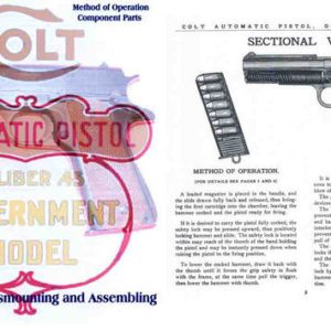 Colt 1911 Government Model 45 Caliber Pistol Manual Reprint