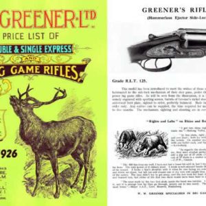 WW Greener 1926 Rifles Price List and Catalog