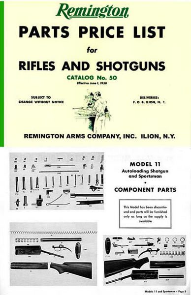 Remington 1950 Gun Catalog Component Parts List - GB-img-0