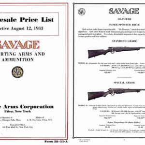 Savage 1933 Sporting Arms Price Catalog