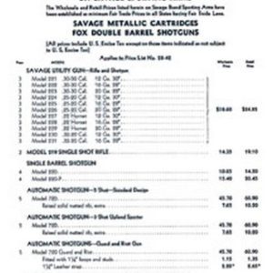 Savage 1942 Wholesale Price List