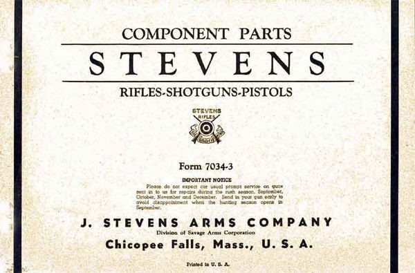 Stevens 1940  Rifle Shotgun Pistol Component Part Catalog - GB-img-0