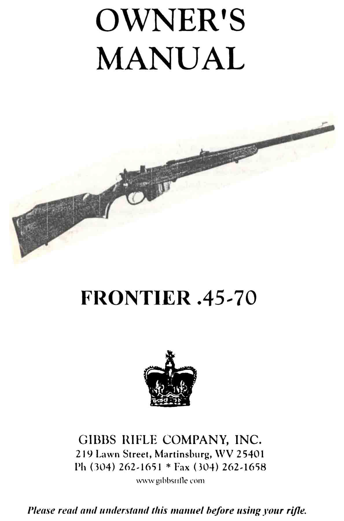 Gibbs Frontier .45-70 Rifle Manual - GB-img-0