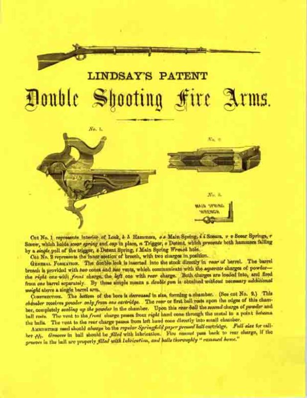 Lindsay's Patent Double Shooting Firearms 1863 Circa Flyer-Manual