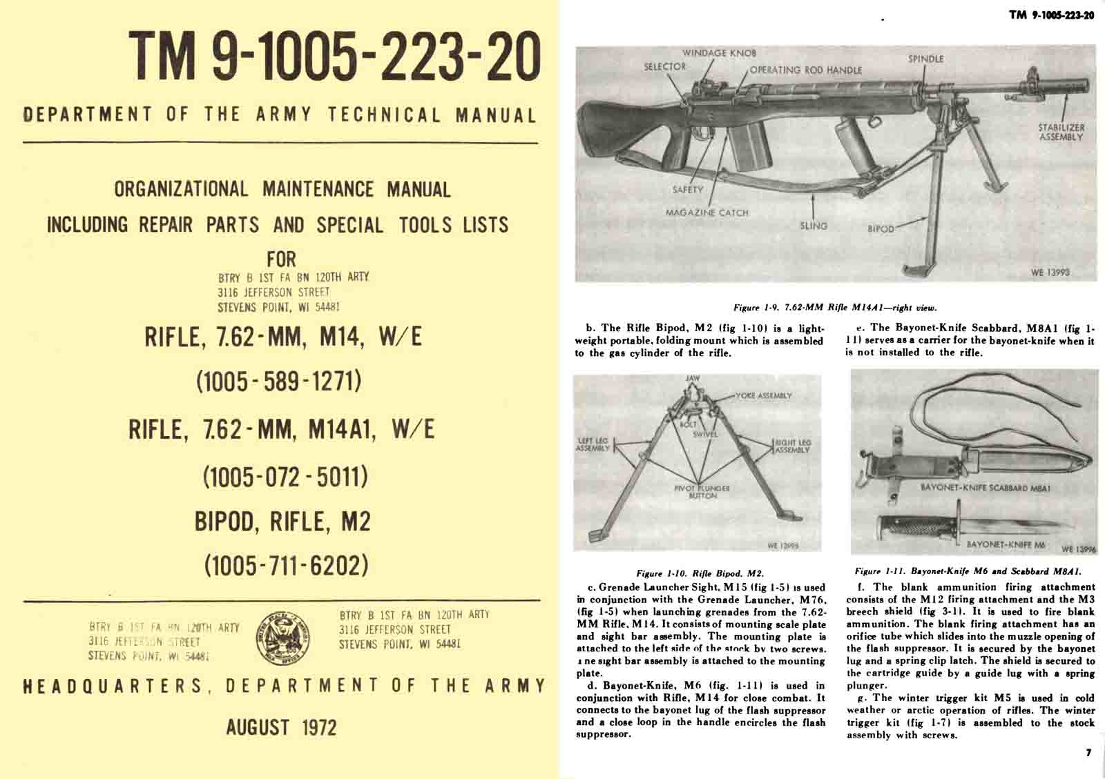 M-14 1972 Rifle Organizational Maint Manual, incl Parts-Tools - GB-img-0