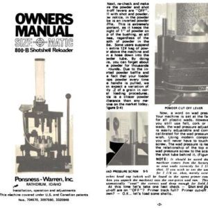 Ponsness-Warren 800-B Shotshell Reloader Manual