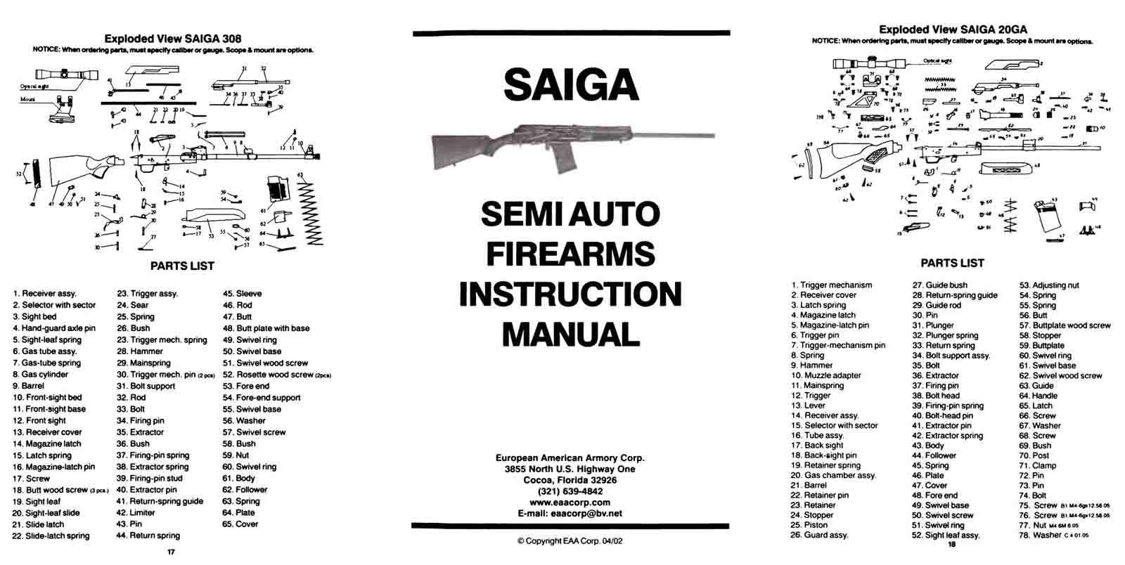 Saiga Semi-Automatic Firearms Manual, EAA Corp. - GB-img-0
