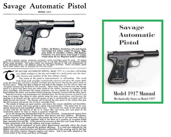 Savage M1907/1917 Automatic Pistol Manual