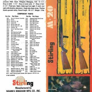 Stirling Squires Bingham Mfg. c1970 Company Model M20 Rifle Manual