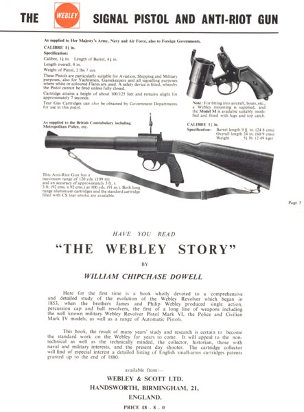 Webley 1970  Revolvers, Signal Pistols, Anti-Riot Guns Flyer - GB-img-0