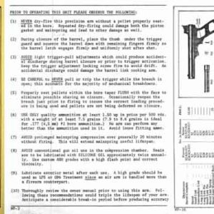 Webley Premier Air Pistol Manual 1973 Circa