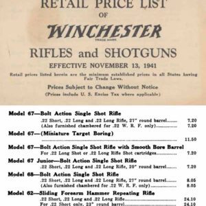 Winchester 1941 Small Price List - Not Illustrated